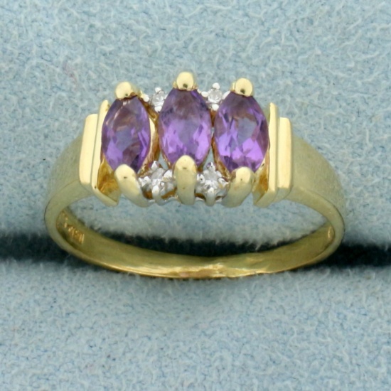 1ct Tw Amethyst And Diamond Ring In 14k Yellow Gold