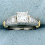 1.5ct Tw Princess And Baguette Diamond Engagement Ring In Platinum And 18k Yellow Gold