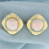 Mabe Pearl And Diamond Statement Earrings In 14k Yellow Gold
