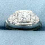 Antique European Cut Diamond Engagement Ring In 18k White Gold
