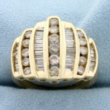 2ct Tw Round And Baguette Champagne Diamond Ring In 14k Yellow Gold