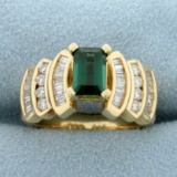 1.5ct Tw Chrome Tourmaline And Diamond Ring In 14k Yellow Gold