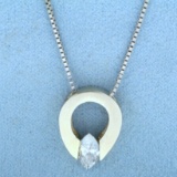 Italian Made Abstract Design Solitaire Diamond Necklace In 14k White Gold