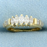 Marquise And Baguette Diamond Wedding Or Anniversary Ring In 14k Yellow Gold