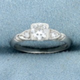 Vintage Three Stone Diamond Engagement Ring In Platinum