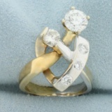 Designer 1.5ct Tw Diamond Modern Abstract Ring In 14k Yellow And White Gold