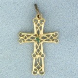 Emerald Cross Pendant In 14k Yellow Gold