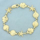 Sea Life Starfish Seashell Sand Dollar Bracelet In 14k Yellow Gold
