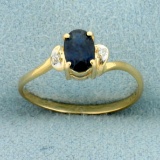 Lab Sapphire And Diamond Ring In 10k Yellow And White Gold