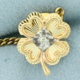 Four Leaf Clover Diamond Tie Tack In 14k Yellow And White Gold