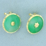 Jade Clip On Earrings In 14k Yellow Gold