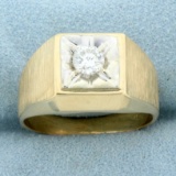 Mens Solitaire Diamond Ring In 14k Yellow And White Gold