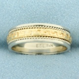 Greek Key Design Band Ring In 14k Yellow And White Gold