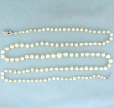 Vintage 28 Inch Graduated Akoya Pearl Necklace With 14k White Gold Clasp