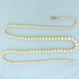 Vintage 24 Inch Graduated Golden Cultured Pearl Necklace With 14k White Gold Clasp