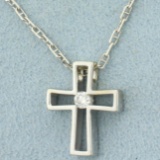 Italian Made Diamond Cross Necklace In 14k White Gold