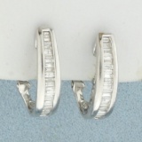 Baguette Diamond Hoop Earrings In 10k White Gold