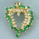2ct Tw Emerald And Diamond Heart Pendant In 14k Yellow Gold