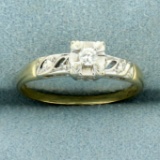 Vintage Diamond Solitaire Promise Or Engagement Ring In 14k Yellow And White Gold
