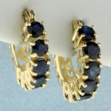 Vintage Sapphire Hoop Earrings In 14k Yellow Gold