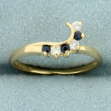Unique Designer Sapphire And Diamond Ring In 14k Yellow Gold