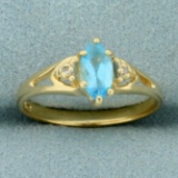 Swiss Blue Topaz And Diamond Ring In 14k Yellow Gold