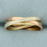 Italian Made Tri-color Rolling Ring In 14k Yellow, White, And Rose Gold