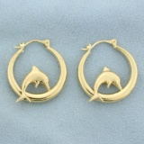 Italian Made Dolphin Hoop Earrings In 14k Yellow Gold