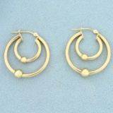 Double Hoop Ball Bead Earrings In 14k Yellow Gold