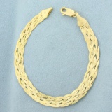 Italian Made Braided Herringbone Bracelet In 14k Yellow Gold