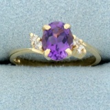 Amethyst And Diamond Ring In 14k Yellow Gold
