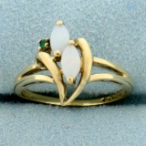 Opal And Emerald Ring In 10k Yellow Gold