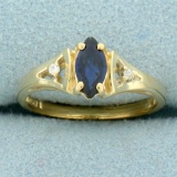 Marquise Sapphire And Diamond Ring In 10k Yellow Gold