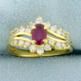 Ruby And Diamond Ring In 18k Yellow Gold