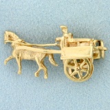 Mechanical Horse And Wagon Charm Or Pendant In 14k Yellow Gold