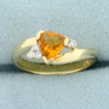 Citrine And Diamond Ring In 14k Yellow Gold