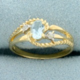 Aquamarine And Diamond Ring In 10k Yellow Gold