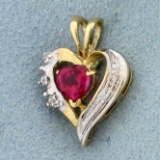 Lab Pink Sapphire And Diamond Heart Pendant In 10k Yellow And White Gold