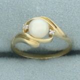 Akoya Pearl And Diamond Ring In 14k Yellow Gold