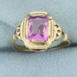 Vintage Lab Pink Sapphire Ring In 10k Yellow Gold