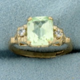 Lime Chrysoberyl And White Sapphire Heart Ring In 10k Yellow Gold