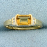 Citrine And Diamond Ring In 10k Yellow Gold