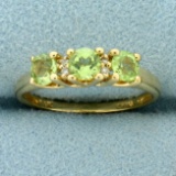 Peridot And Diamond Ring In 10k Yellow Gold