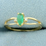 Natural Emerald And Diamond Ring In 14k Yellow Gold