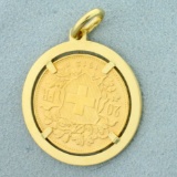 1912 Swiss Helvetia 20 Franc Gold Coin In 18k Yellow Gold Pendant