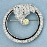Custom Designer Antique Fancy Yellow And White Diamond Brooch Pin In Platinum