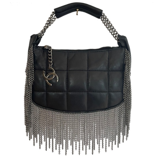 Authentic Chanel Bag Lambskin Quilted Chain Fringe Evening