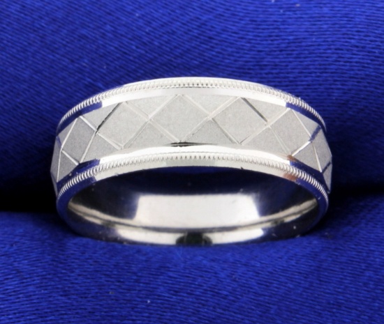 Designer Beaded Edge Geometric Design Wedding Band Ring In Platinum