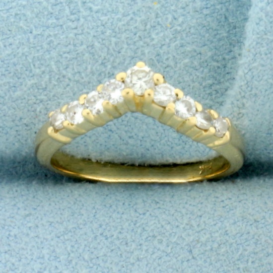 V Shaped Diamond Wedding Band Ring In 14k Yellow Gold