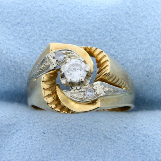 Unique Custom Designed Vintage .3ct Tw Diamond Ring In 18k Yellow And White Gold